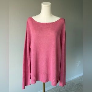 Eileen Fisher Linen Boat Neck Knit Pink Sweater